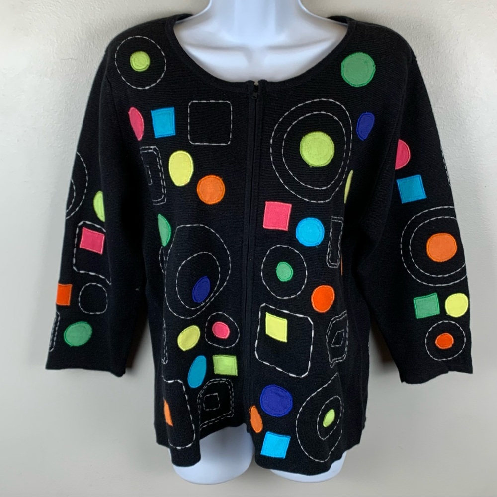 Design Options Philip & Jane Gordon Cardigan‎ Black L Sweater Geometric Circles